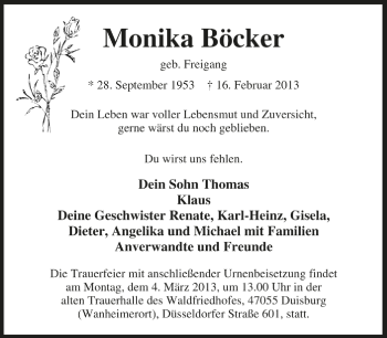 Traueranzeige von Monika Böcker von Tageszeitung
